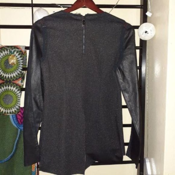 black long sleeve leather and stretch top large - Picture 2 of 3